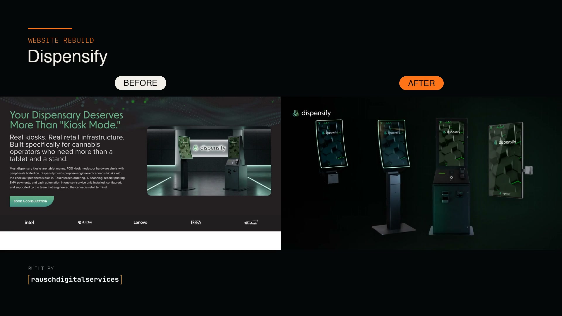 Side-by-side view of the original and rebuilt Dispensify website