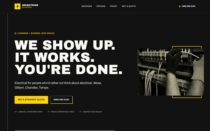 Brightside Electric concept site: a residential electrician