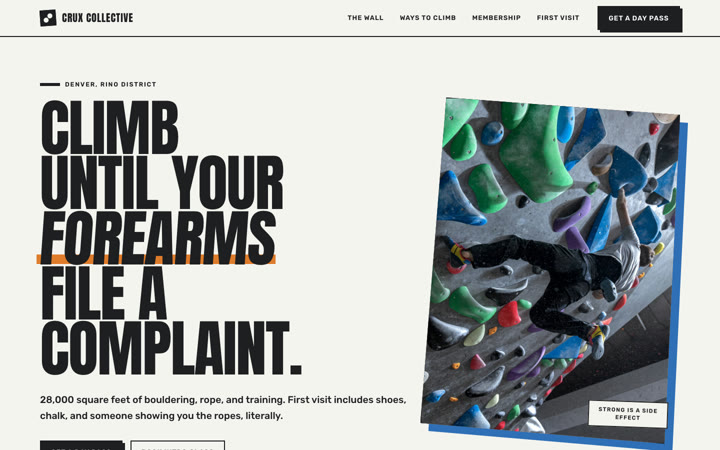 Crux Collective concept site: a climbing gym
