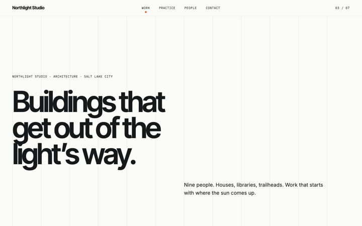 Northlight Studio concept site: an architecture practice portfolio