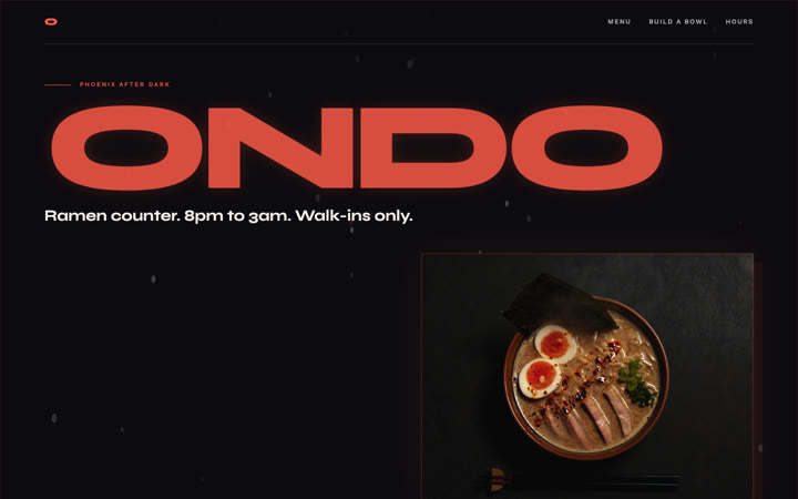 Ondo Noodle Bar concept site: a late-night ramen counter